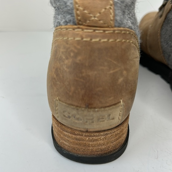 Sorel Major Carly Lace UP Boots Tan Grey with Side Zipper Anthropologie Size 8 - Picture 11 of 13